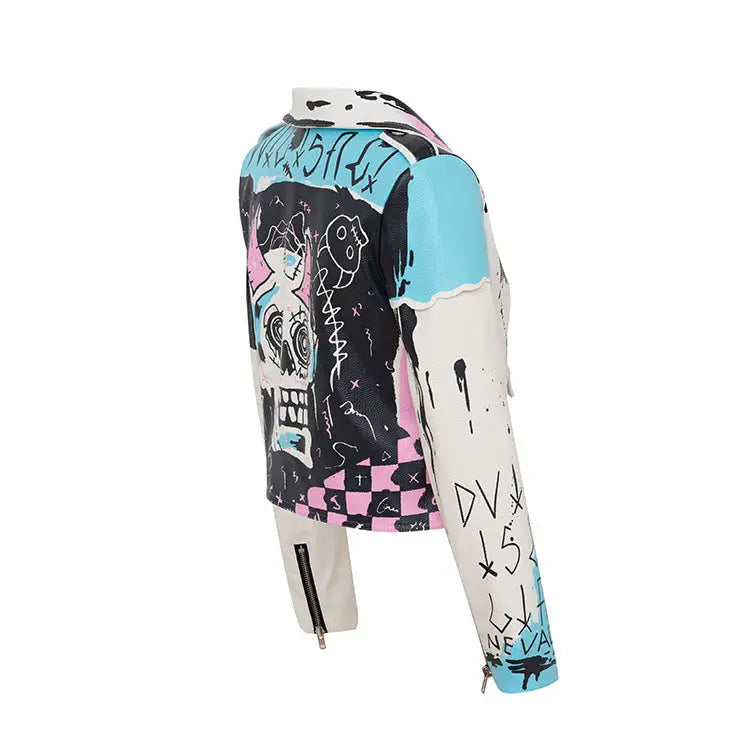 Stylish Skull Motorcycle PU Leather Jacket - Jackets