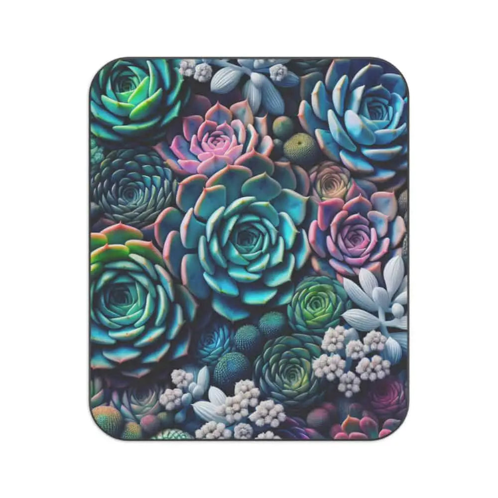 Succulent Themed Picnic Blanket with Green Blue Pink Design