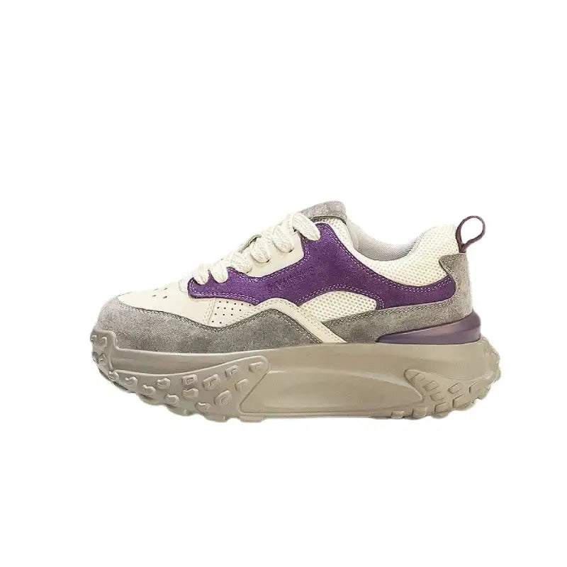 Suede Chunky Platform Lace Up Sneakers - Purple / 34
