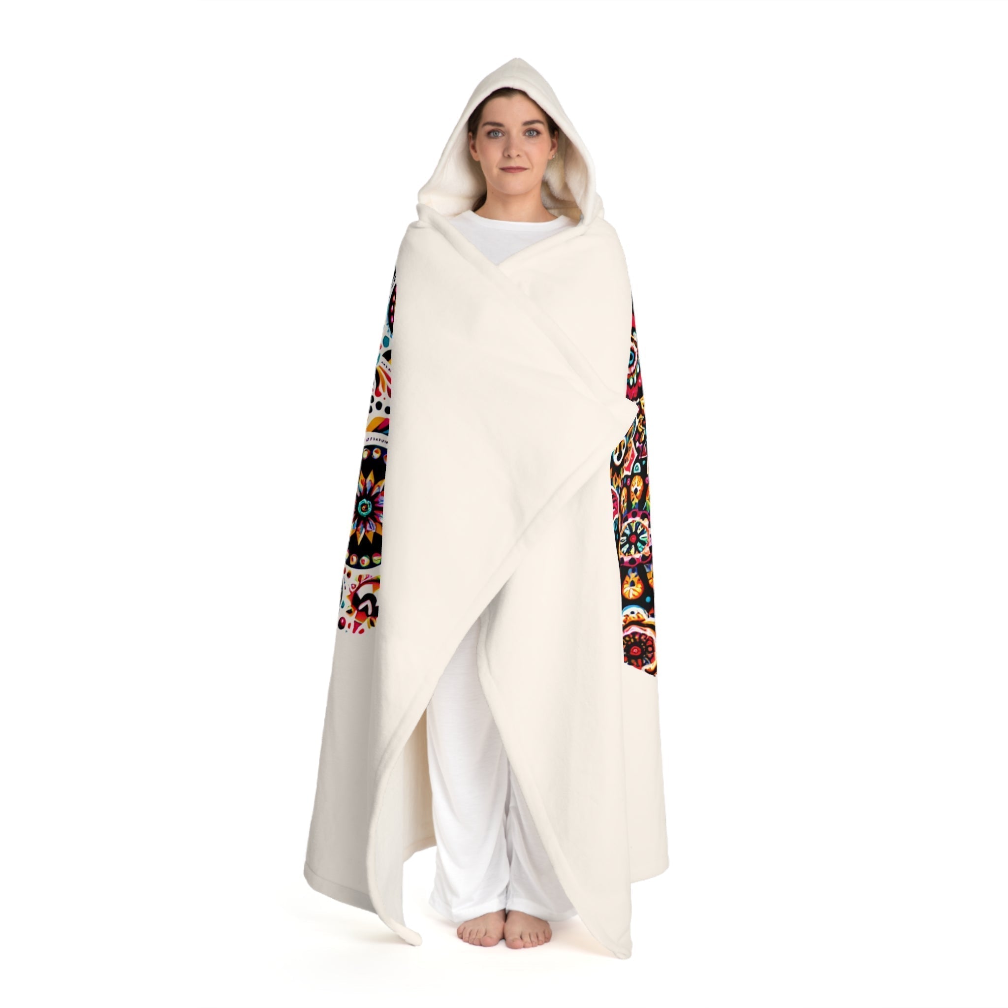 Sugar Skull Hooded Sherpa Fleece Blanket One size / Cream