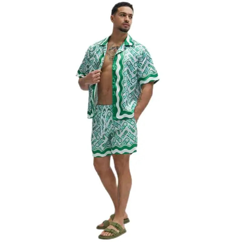 Summer Hawaiian Beach Digital Print Abstract Shirt Set