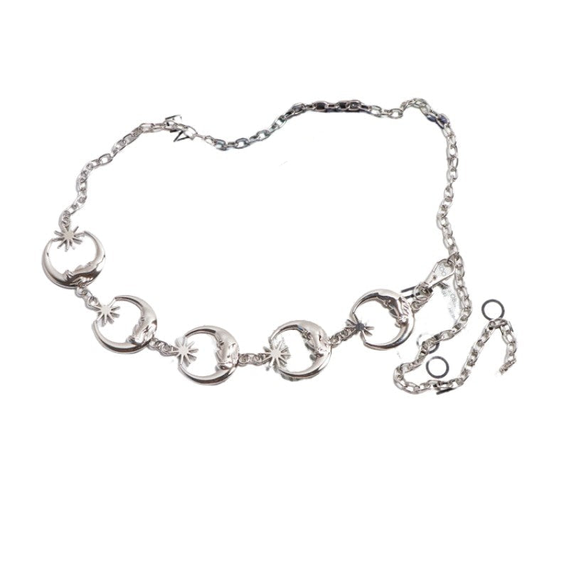 Sun And Moon Metal Chain Waist Belt - Silver
