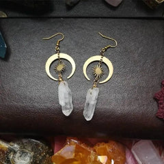 Sun Crescent Cristal Quartz Earrings