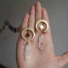 Sun Crescent Cristal Quartz Earrings