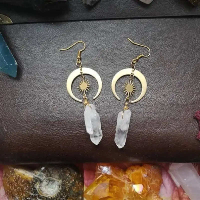 Sun Crescent Cristal Quartz Earrings