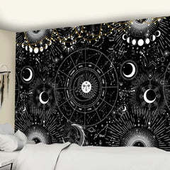 Sun Moon Mandala Starry Sky White Black Tapestry Wall