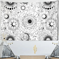 Sun Moon Mandala Starry Sky White Black Tapestry Wall