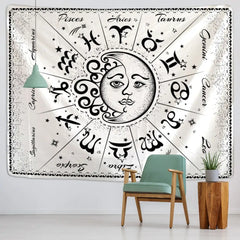 Sun Moon Mandala Starry Sky White Black Tapestry Wall