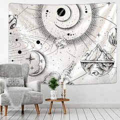 Sun Moon Mandala Starry Sky White Black Tapestry Wall