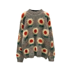 Sunflowers O-Neck Knitted Oversize Sweater