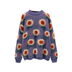 Sunflowers O-Neck Knitted Oversize Sweater