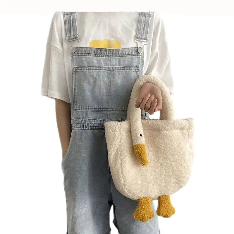 Swan Plush Tote Wrist Crossbody Handbag