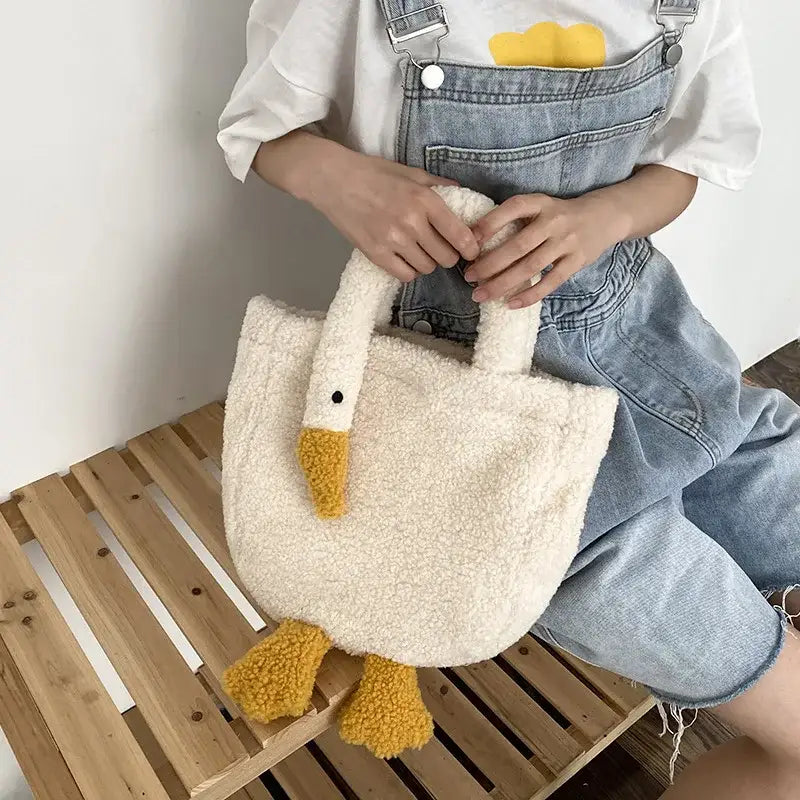 Swan Plush Tote Wrist Crossbody Handbag