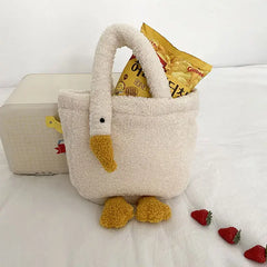 Swan Plush Tote Wrist Crossbody Handbag