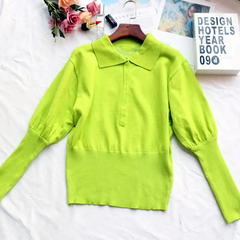 Sweater Vibrant Neon Color with Green Lantern Sleeve / S