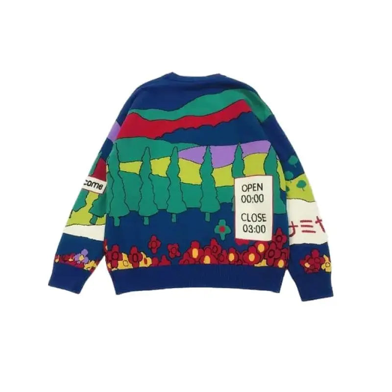 Sweater With Abstract Funny Cartoon Round Neck