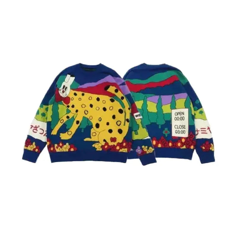 Sweater With Abstract Funny Cartoon Round Neck