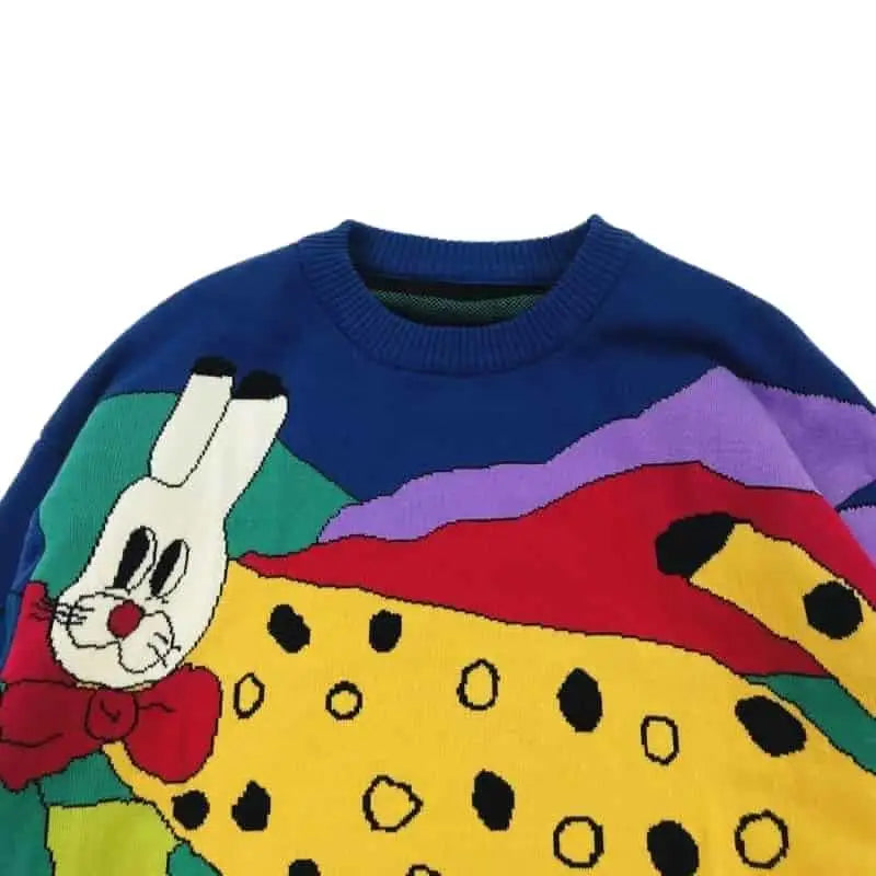 Sweater With Abstract Funny Cartoon Round Neck