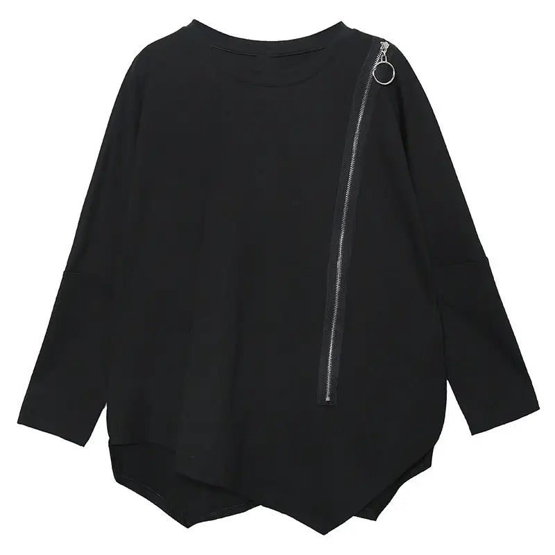 Sweater With Zipper Closure and Peaked Finish - black