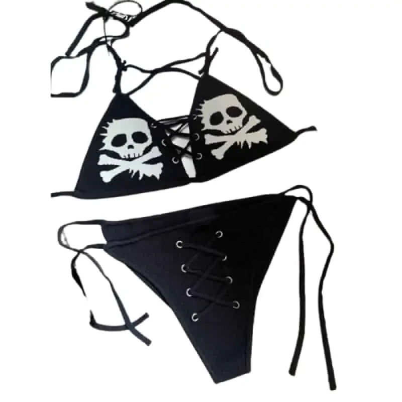 Sweet Bandage Bra Set Grunge Skull Punk Gothic Swimsuit