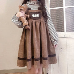 Sweet Bear Embroidery Corduroy Dress