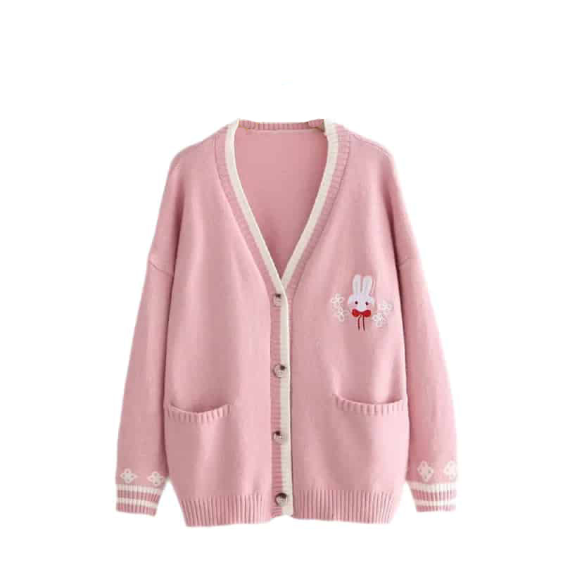 Sweet Bunny Long Sleeve V Neck Kawaii Knitted Cardigan