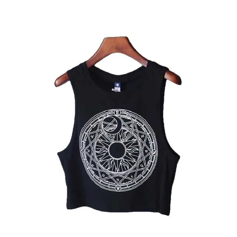 Symbols Moon Sun Gothic Loose Crop Top