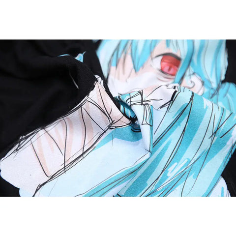 T-Shirt Jabaccd Anime Print Oversize Japanese Kanji Tee