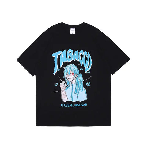 T-Shirt Jabaccd Anime Print Oversize Japanese Kanji Tee