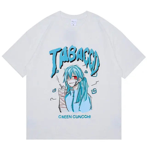 T-Shirt Jabaccd Anime Print Oversize Japanese Kanji Tee