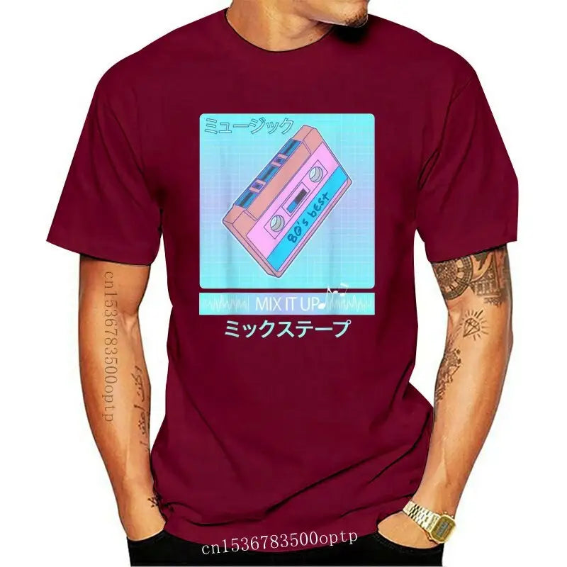 T-Shirt Japanese Aesthetic Vaporwave Mix Tape Design redMen