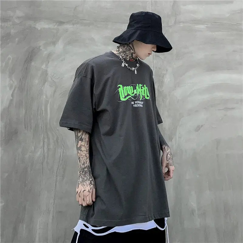 T-Shirt Love Hate Street Urban Oversized Style Dark Grey / S