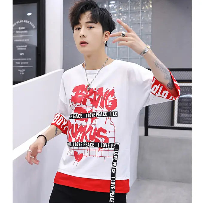 T Shirt Mid Sleeve Bring Da Ruckus Letters Hip Style