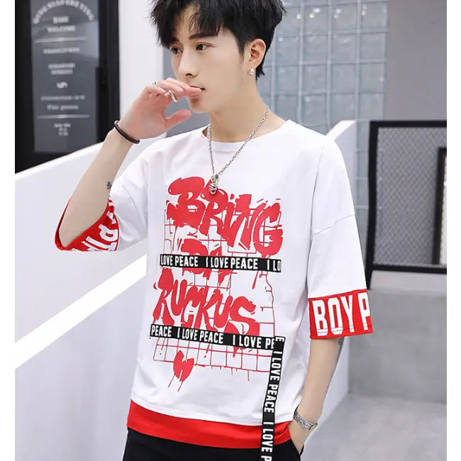 T Shirt Mid Sleeve Bring Da Ruckus Letters Hip Style