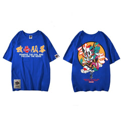 T-Shirt Octopus Art in Best Japanese Style Wave Design blue