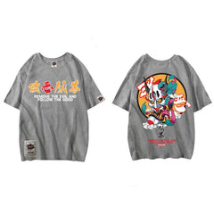 T-Shirt Octopus Art in Best Japanese Style Wave Design gray