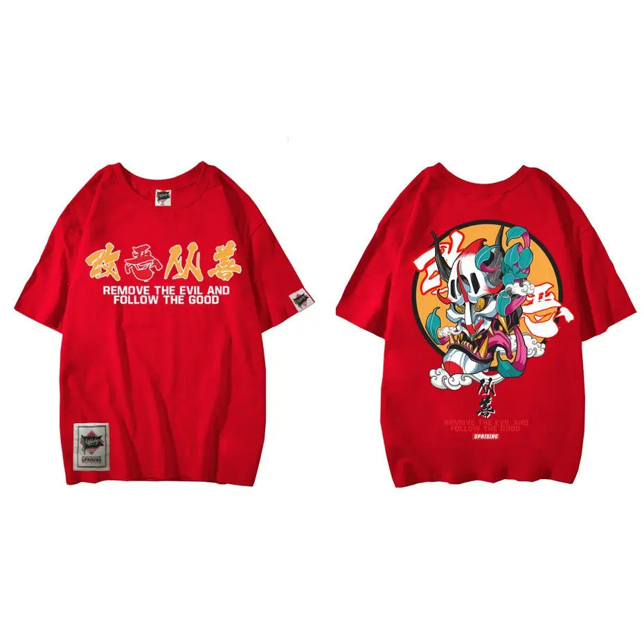 T-Shirt Octopus Art in Best Japanese Style Wave Design red