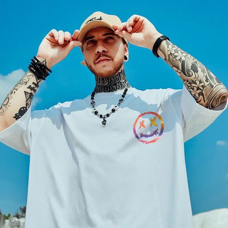 T-Shirt Smile Landscape Print Graphic Casual Tie-Dye Tee