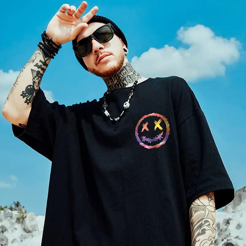 T-Shirt Smile Landscape Print Graphic Casual Tie-Dye Tee