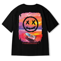T-Shirt Smile Landscape Print Graphic Casual Tie-Dye Tee