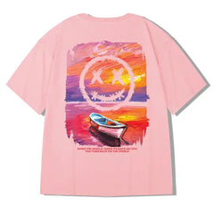 T-Shirt Smile Landscape Print Graphic Casual Tie-Dye Tee