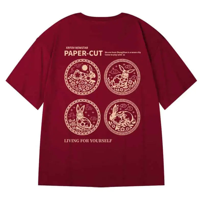 T-shirt with Oversized Prints Short Sleeve - Paper Cut / L