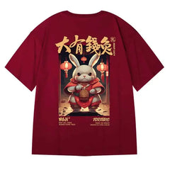T-shirt with Oversized Prints Short Sleeve - Rabbit / L