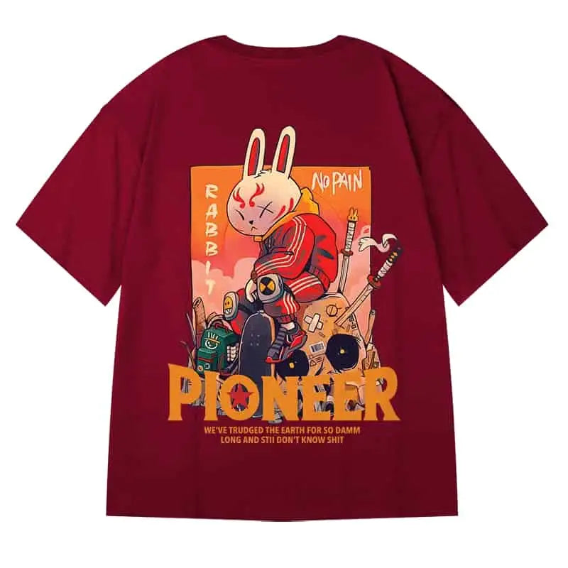 T-shirt with Oversized Prints Short Sleeve - Rabbit Pioneer