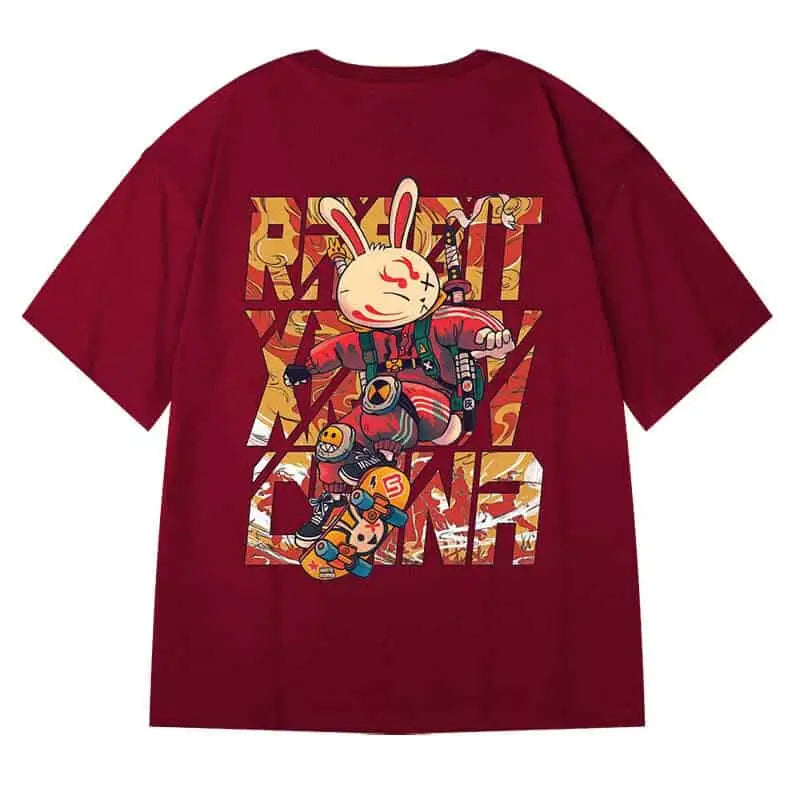 T-shirt with Oversized Prints Short Sleeve - Skate Rabbit