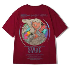 T-shirt with Oversized Prints Short Sleeve - Stray Sheep