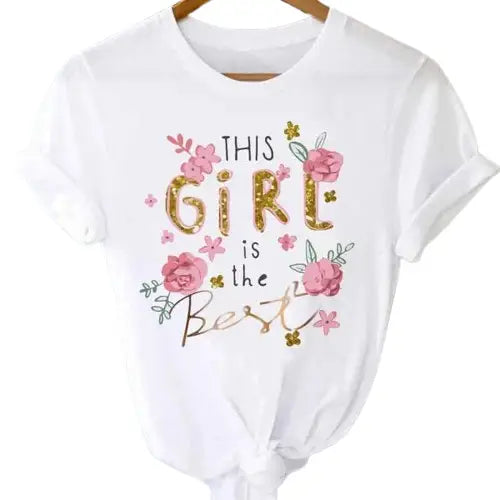 T-shirts Tops With Short Sleeve Cartoon Prints - Girl / S