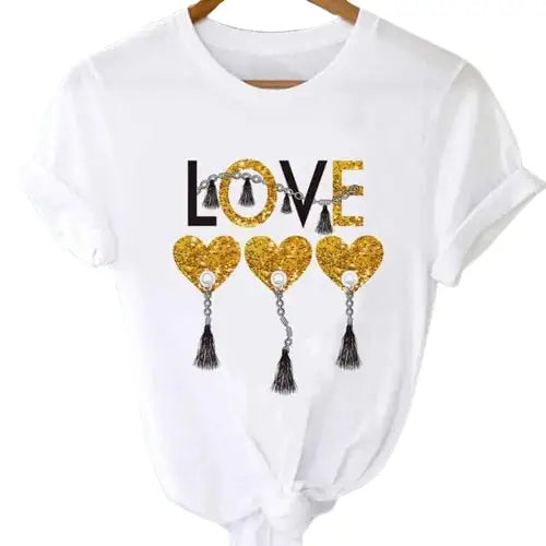T-shirts Tops With Short Sleeve Cartoon Prints - Love / S