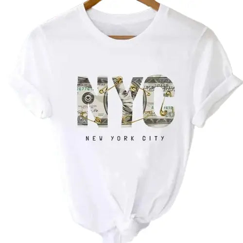 T-shirts Tops With Short Sleeve Cartoon Prints - Nyc / S