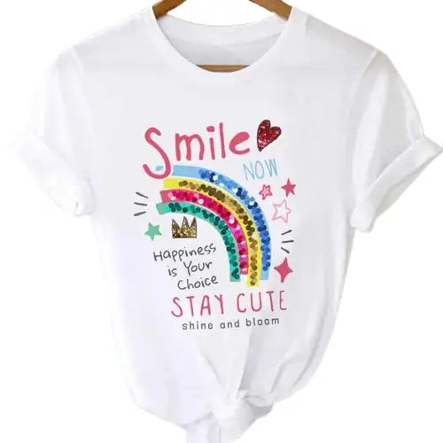 T-shirts Tops With Short Sleeve Cartoon Prints - Smile / S